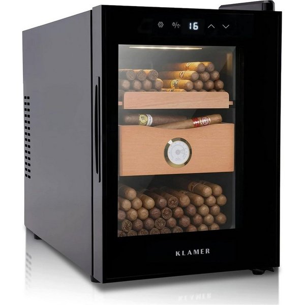 KLAMER Humidor 17 L, Kühlschrank & Heizung 16–22°C, Thermoelektrisch, Hygrometer, Lü…, Dual-Funktions-System, Perfektes Klima-Management