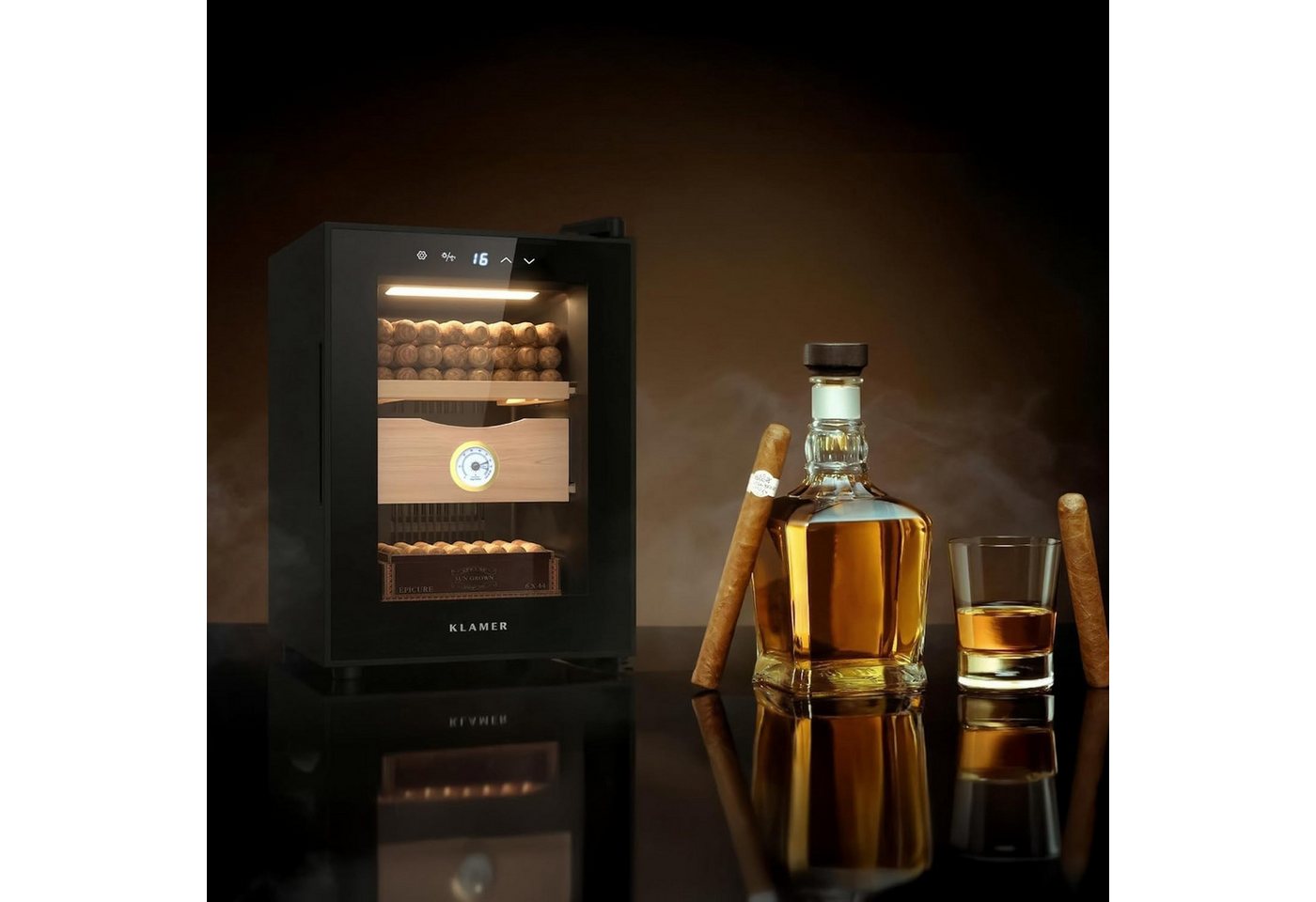 KLAMER Humidor 17 L, Kühlschrank & Heizung 16–22°C, Thermoelektrisch, Hygrometer, Lü…, Dual-Funktions-System, Perfektes Klima-Management – Bild 2 von 5