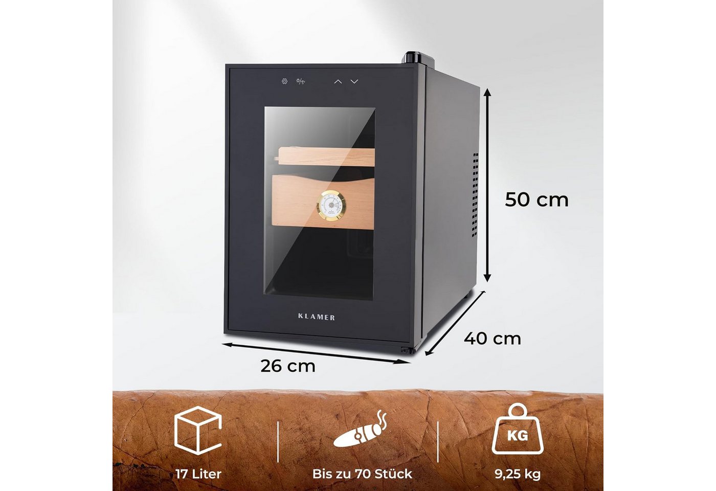 KLAMER Humidor 17 L, Kühlschrank & Heizung 16–22°C, Thermoelektrisch, Hygrometer, Lü…, Dual-Funktions-System, Perfektes Klima-Management – Bild 3 von 5