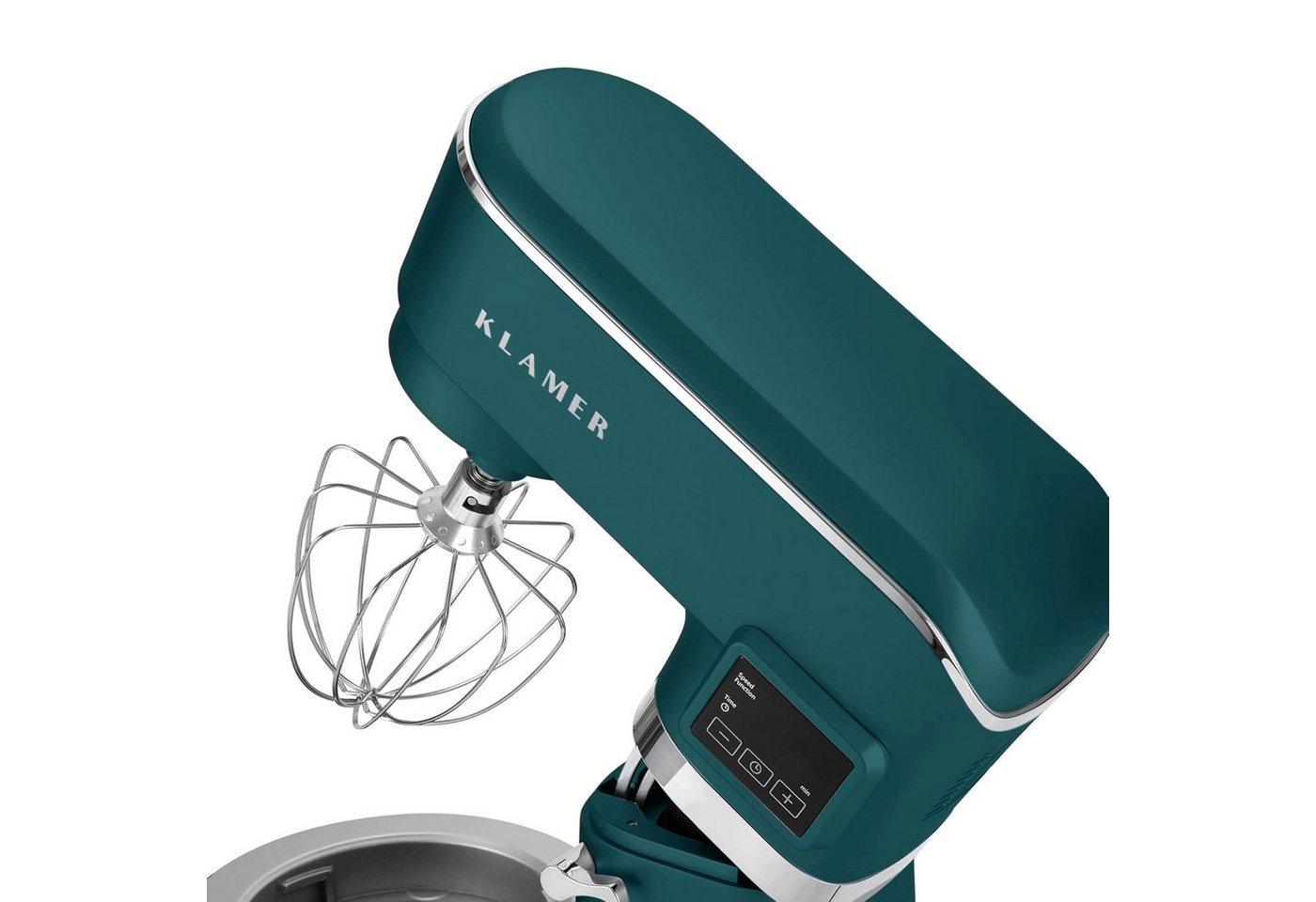 KLAMER Küchenmaschine 1400W, Knetmaschine mit 5,5 Liter Edelstahl Schüssel, 6 Geschwindigkeitsstufen mit Timer, Rührbesen, Knethaken, Schneebesen und Spritzschu – Bild 4 von 5