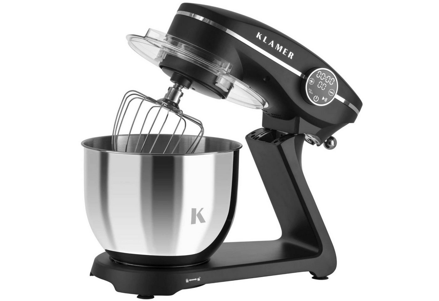 KLAMER Küchenmaschine 1800W, 6L Edelstahl-Schüssel, Knetmaschine mit 10 Geschwindigkeiten & Timer, schwarz, 1800 W, 6 l Schüssel, Spritzschutz, 3 Werkzeuge, Sau – Bild 2 von 5