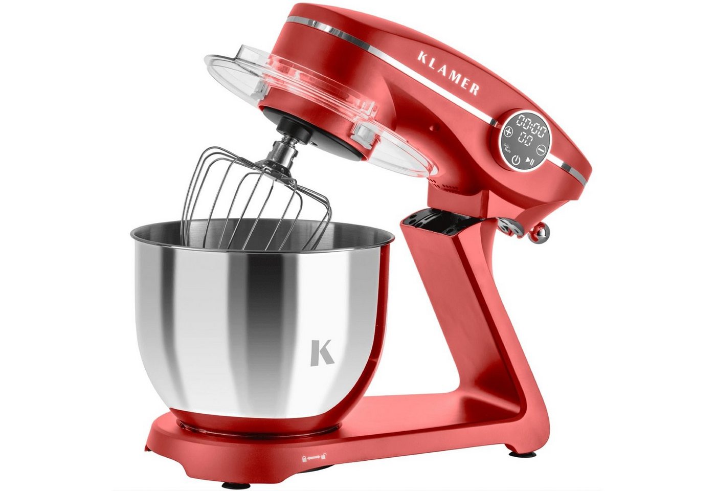 KLAMER Küchenmaschine 1800W, 6L Edelstahl-Schüssel, Knetmaschine mit 10 Geschwindigkeiten & Timer, rot, 1800 W, 6 l Schüssel, Spritzschutz, 3 Werkzeuge, Saugfüß – Bild 2 von 5