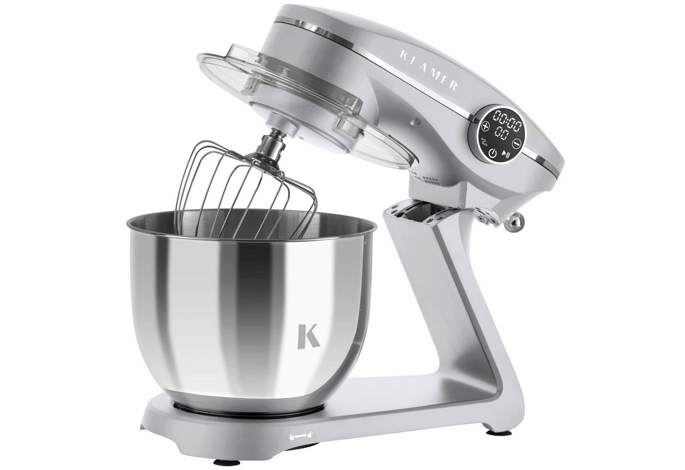 KLAMER Küchenmaschine 1800W, 6L Edelstahl-Schüssel, Knetmaschine mit 10 Geschwindigkeiten & Timer, silber, 1800 W, 6 l Schüssel, Spritzschutz, 3 Werkzeuge, Saug – Bild 4 von 5