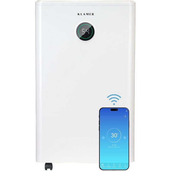 KLAMER Luftentfeuchter elektrisch 20L, 180m³ Luftumwälzung pro Stunde, 440W starker Raumentf…, Entfeuchtung 20 l/Tag, Timer 1-24h, diverse Modi, Nachtmodus, Feu