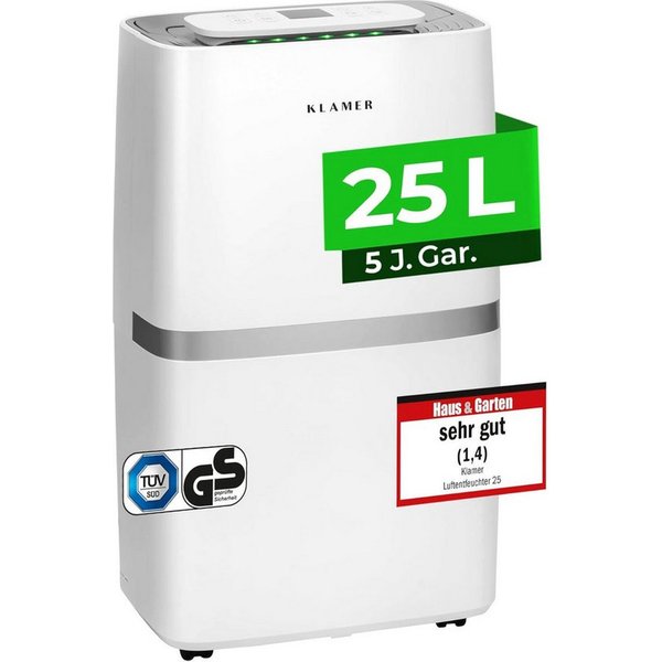 KLAMER Luftentfeuchter Elektrisch 20L, 195m³ Luftumwälzung pro Stunde, 420W starker Raumentf…, Entfeuchtung 20 l/Tag, Timer 1-24h, diverse Modi, Nachtmodus, Feu