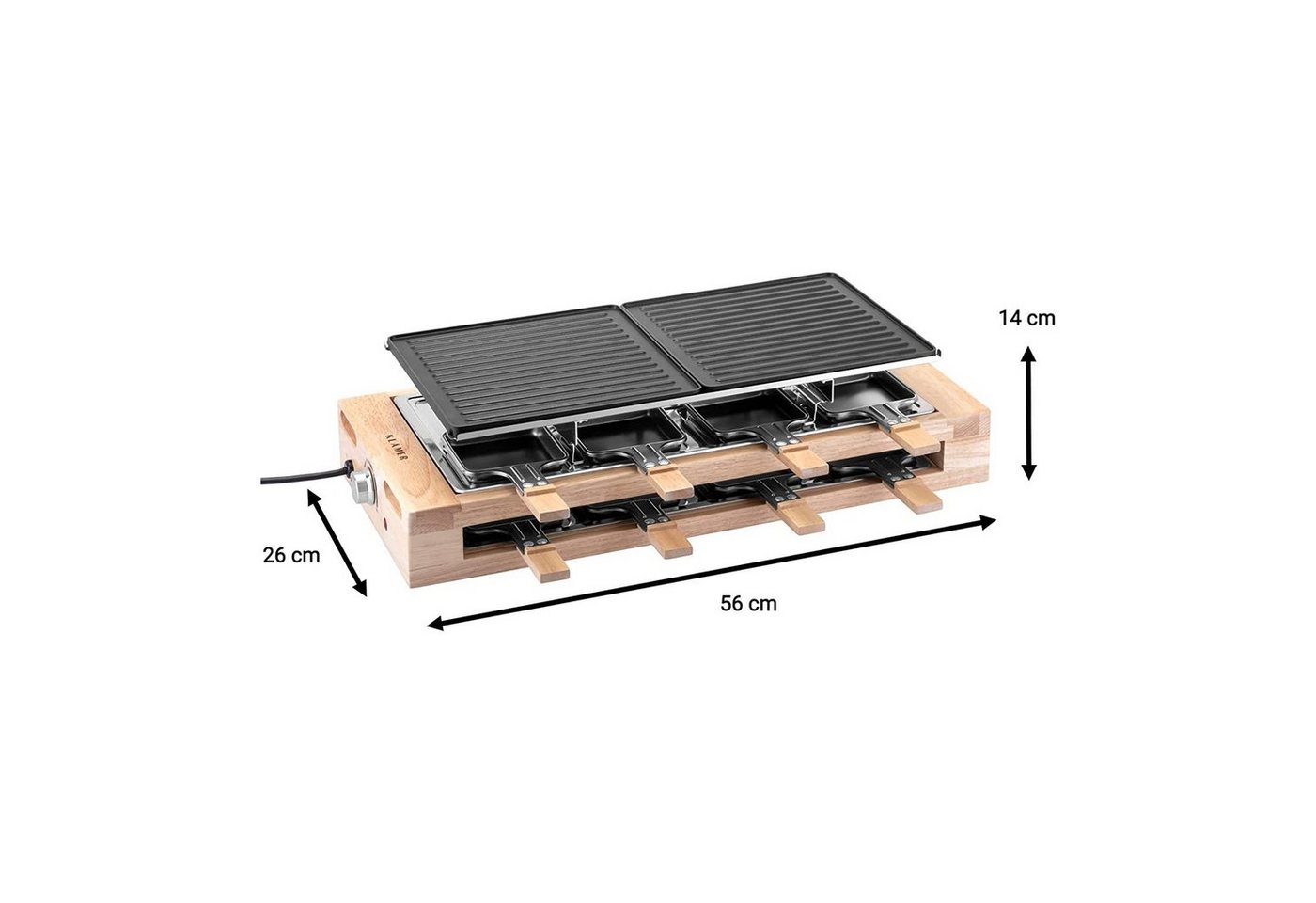 KLAMER Raclette 8 Personen, 1500W Raclette Grill mit Holzgestell, Raclette mit antiha…, 8 Raclettepfännchen – Bild 3 von 5