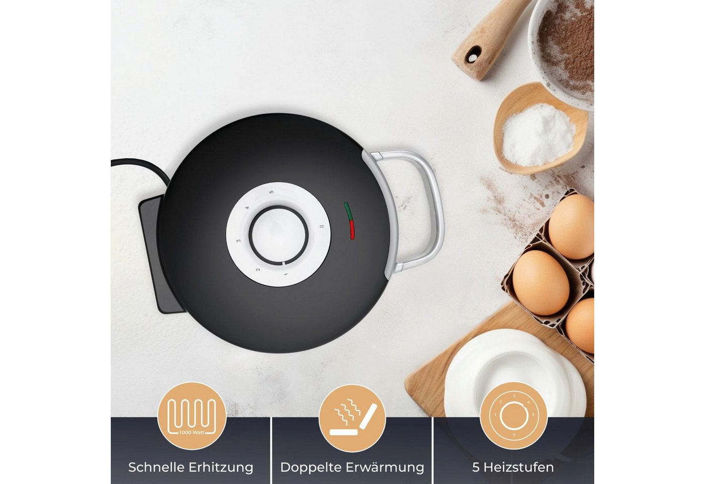 KLAMER Waffeleisen Herzwaffel, Waffeln in Herzform, 5 Stufen, hochwertige Antihaftbeschi…, 1000 W, gleichmäßige Bräunung, Antihaftbeschichtung, platzsparendes D – Bild 2 von 5