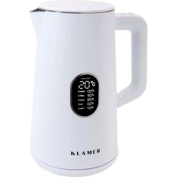KLAMER Wasserkocher Edelstahl mit Temperatureinstellung 40-100°C, Warmhaltefunktion, matt…, 1,5 l, 1800 W, 1,5L, 5 Temp.-Einst., kalkfrei, BPA-frei, integrierte