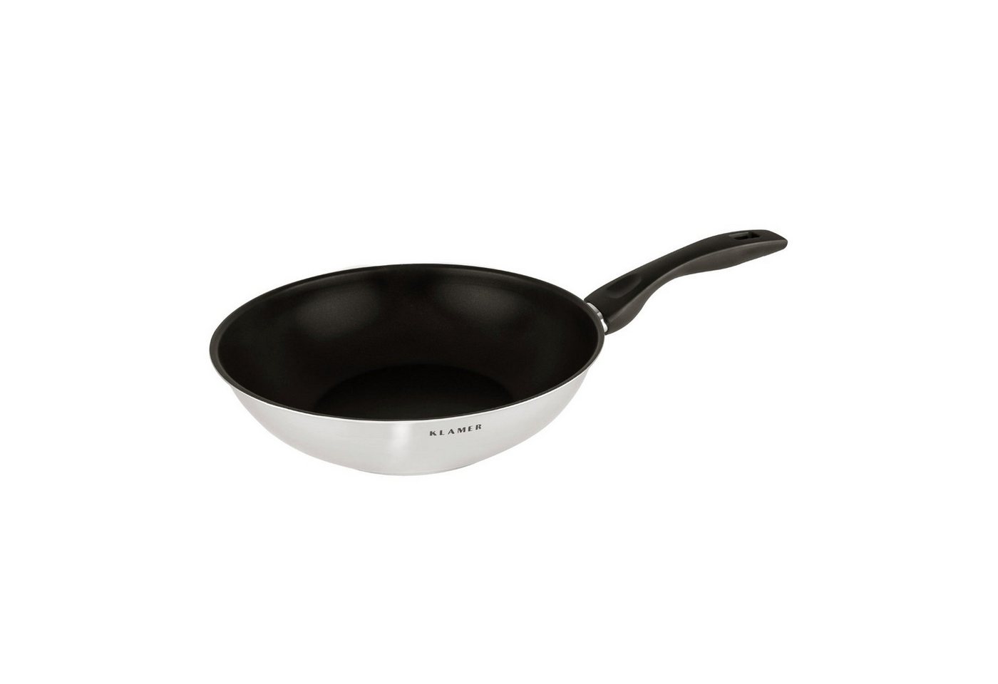 KLAMER Wok Edelstahl 28cm, antihaftbeschichtete Induktions-Pfanne, mit hohem Ran…, Edelstahl, Güteglasdeckel, tropffrei abgießen – Bild 3 von 5