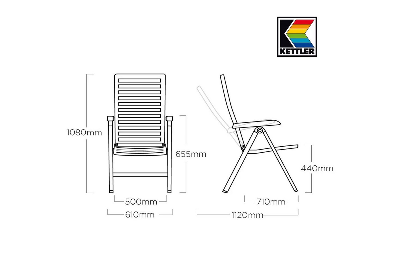 KETTLER Klappstuhl Kettler Multipositionssessel WAVE Klappsessel Grau Anthrazit – Bild 3 von 5