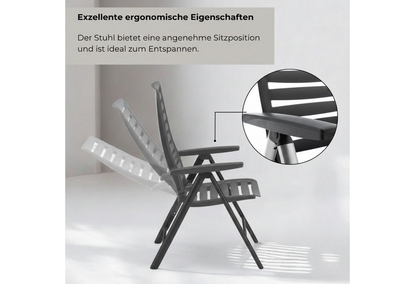 KETTLER Klappstuhl Kettler Multipositionssessel WAVE Klappsessel Grau Anthrazit – Bild 4 von 5