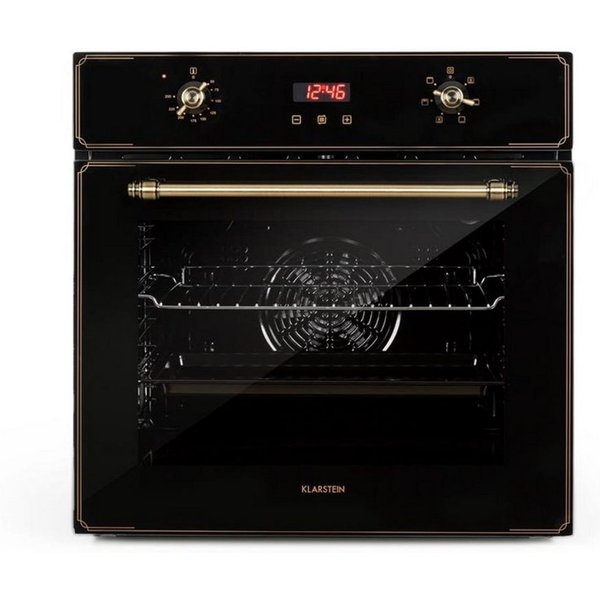 Klarstein Backofen Elizabeth Einbaubackofen Retro 70L 2200W 50-250°C 6 Funktionen Messing Elizabeth, Backofen 70L Retro mit Timer 5 Einschüben & Messing-Drehreg