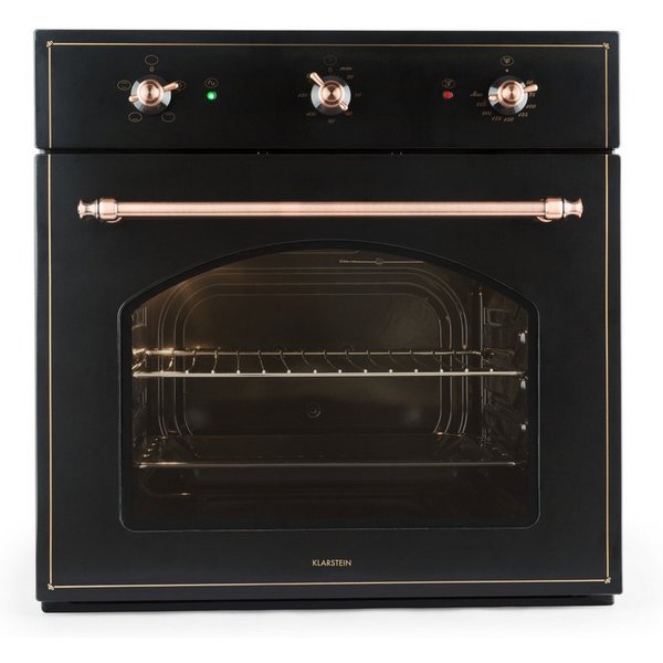 Klarstein Backofen Vilhelmine, mit 2-fach-Teleskopauszug, aushängbare Backofentür für einfache Reinigung, Einbau-Backofen Garzeittimer Grill Vintage Küche