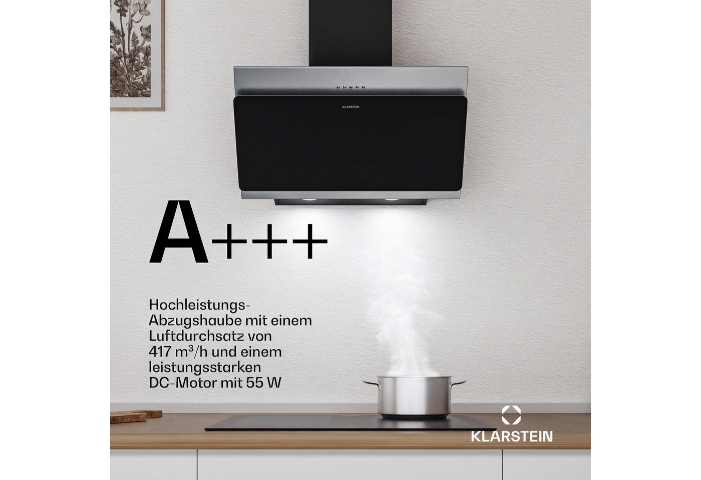 Klarstein Deckenhaube Alessia Dunstabzugshaube Head free Umluft Abluft LED Edelstahl – Bild 4 von 5
