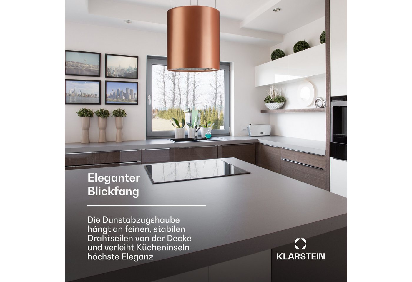 Klarstein Deckenhaube Barett Serie Barett Inselabzugshaube Ø35 cm Umluft 560 m³/h LED Aktivkohlefilter Abzugshaube Insel Abluft Haube Umluft Dunstabzug Einbau U – Bild 3 von 5