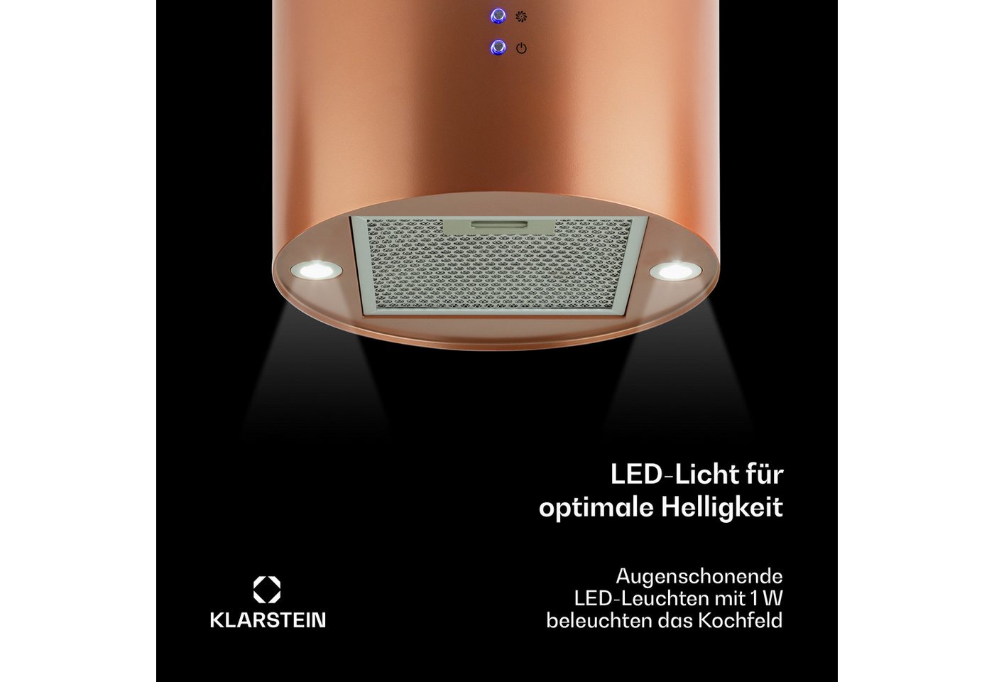 Klarstein Deckenhaube Barett Serie Barett Inselabzugshaube Ø35 cm Umluft 560 m³/h LED Aktivkohlefilter Abzugshaube Insel Abluft Haube Umluft Dunstabzug Einbau U – Bild 5 von 5