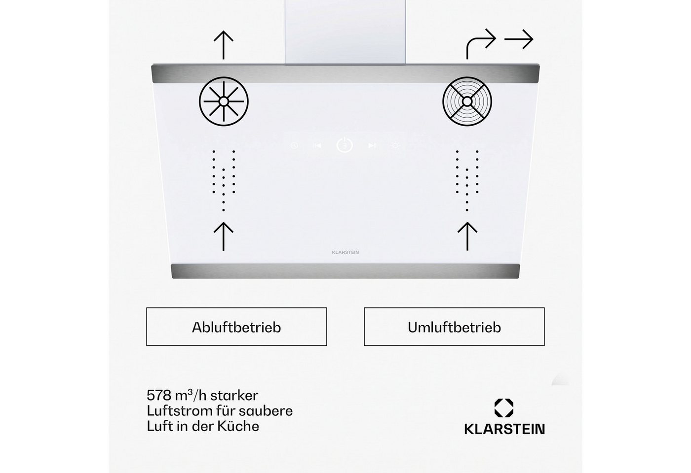 Klarstein Deckenhaube FlashLine Serie FlashLine Dunstabzugshaube A++ 524 m³/h 100W BLDC 3 Stufen Touch LED Abzugshaube Küche Abzughaube Abluft Umluft mit Edelst – Bild 3 von 5