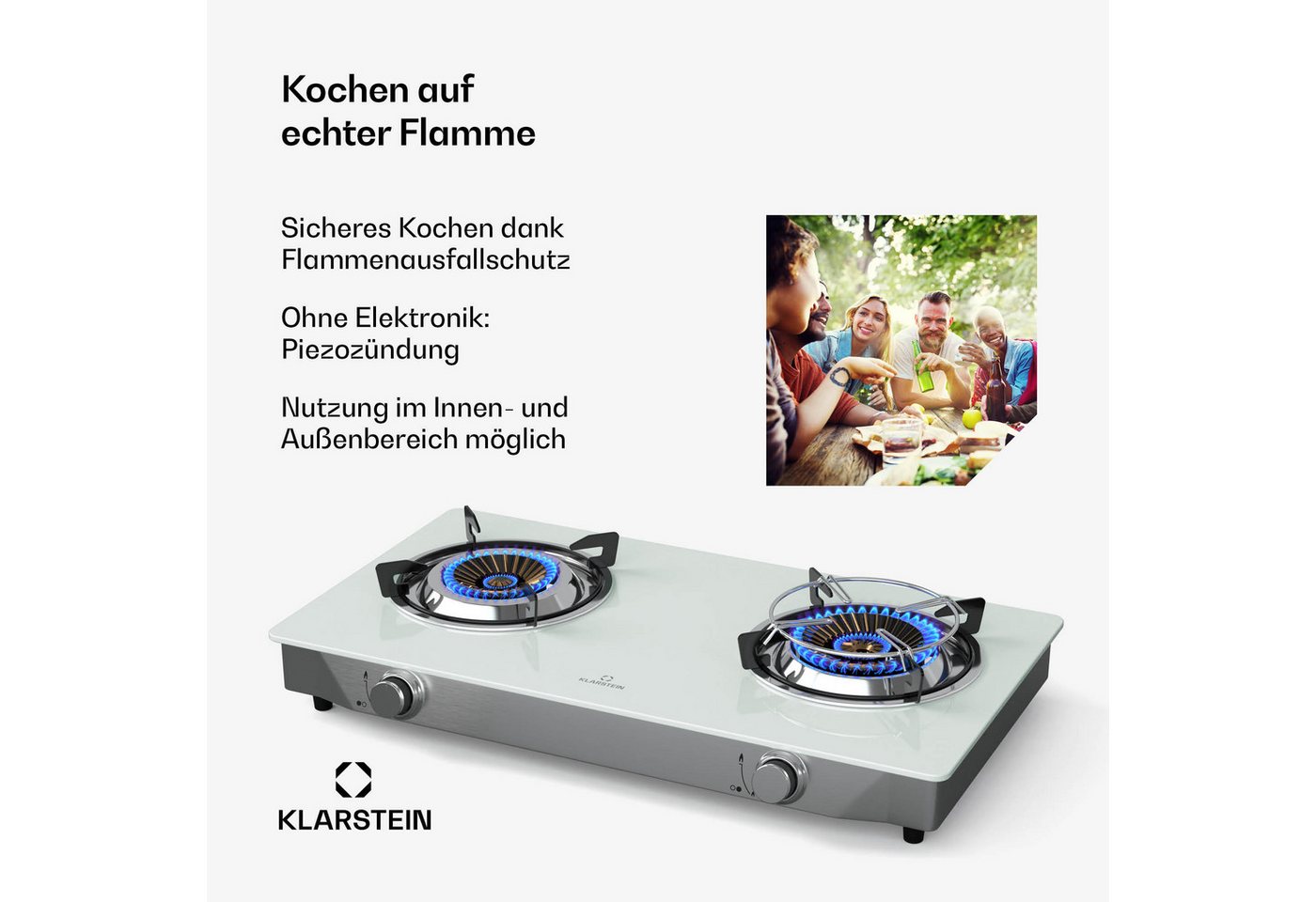 Klarstein Doppelkochplatte Barzona, Gaskocher Dopple Gas Brenner Camping Hob 7700 W – Bild 2 von 5