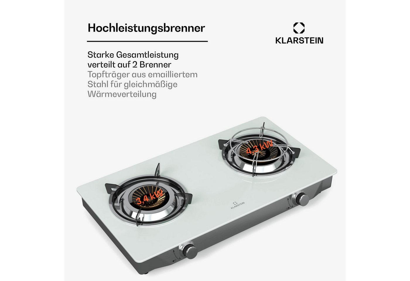 Klarstein Doppelkochplatte Barzona, Gaskocher Dopple Gas Brenner Camping Hob 7700 W – Bild 4 von 5