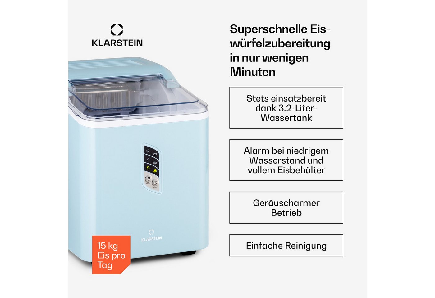 Klarstein Eiswürfelmaschine Albaron Eiswürfelbereiter, Bulleteis für Zuhause 12kg/Tag LCD Display 1,5 L Ice Maker – Bild 3 von 5