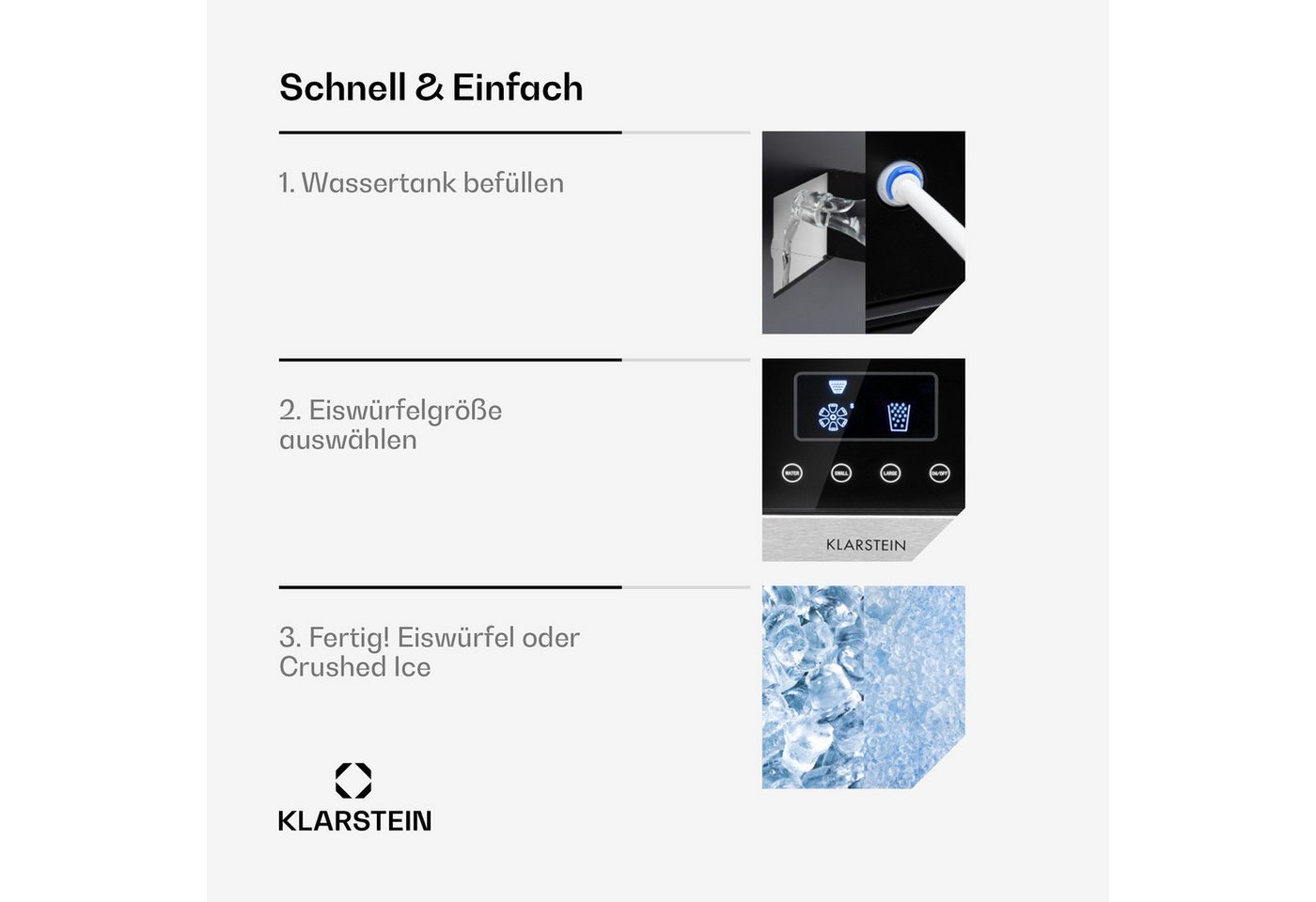 Klarstein Eiswürfelmaschine Eiszeit Crush Eiswürfelmaschine 15 kg/24h 2 Größen Crushed Ice, Eiswürfelmaschine mit Crushed Ice Eiswürfelbereiter Ice Cube Maker – Bild 4 von 5