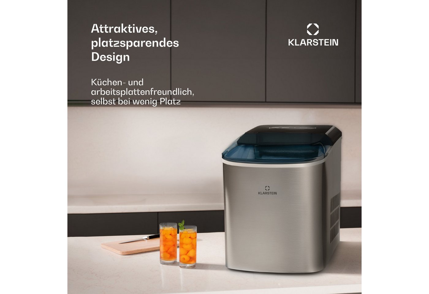 Klarstein Eiswürfelmaschine On-The-Rocks Eiswürfelbereiter, Edelstahl Bulleteis für Zuhause 12kg/Tag LED 2,1 L Eiswürfelgerät – Bild 4 von 5