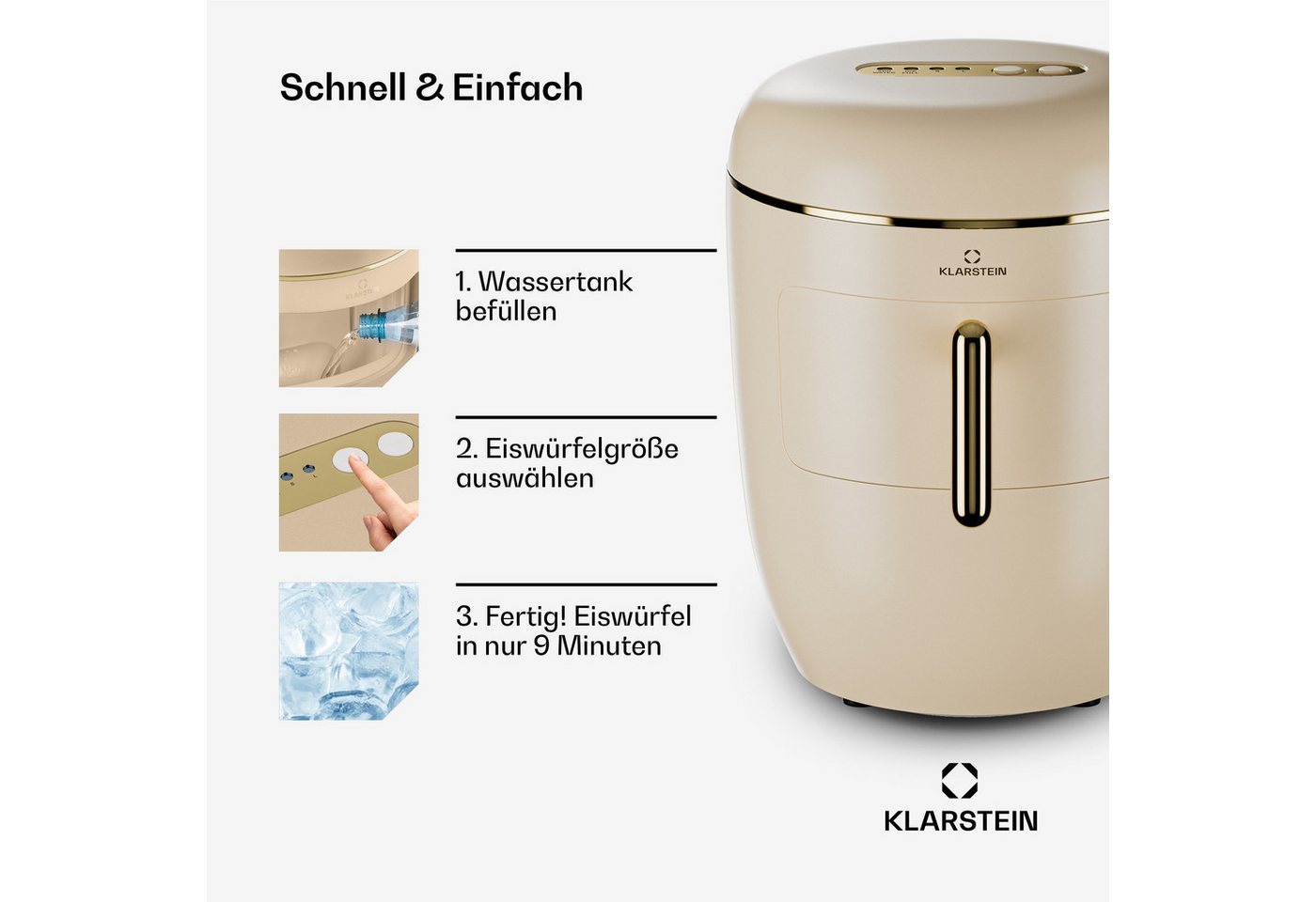Klarstein Eiswürfelmaschine Passau Eiswürfelbereiter, Bulleteis für Zuhause 15kg/Tag LED Display 2,3 L Eiswürfelbereiter – Bild 4 von 5