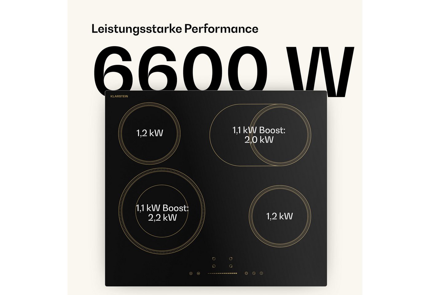 Klarstein Elektro-Kochfeld Victoria 10047404, Elektrische Kochfelder 4 Kochzonen 6600 W Touch Timer – Bild 4 von 5