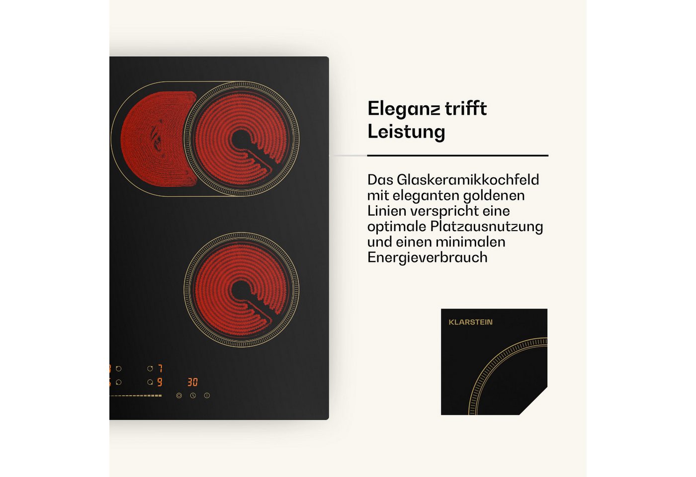 Klarstein Elektro-Kochfeld Victoria 10047404, Elektrische Kochfelder 4 Kochzonen 6600 W Touch Timer – Bild 5 von 5