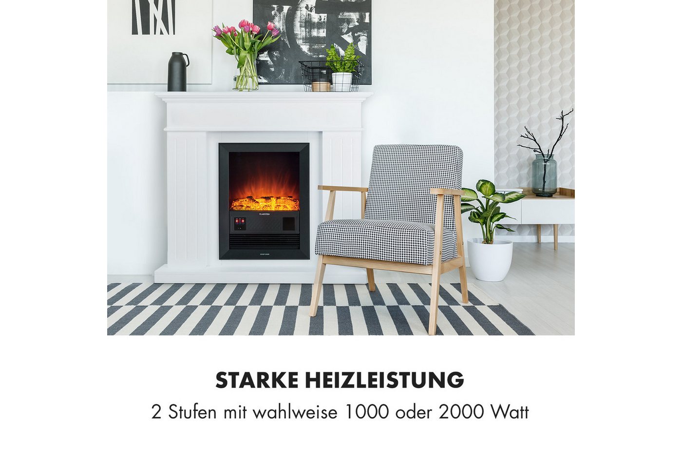 Klarstein Elektrokamin Chamonix, elektrischer Kamin mit Heizfunktion elektrischer Kaminofen mit Heizung – Bild 2 von 5
