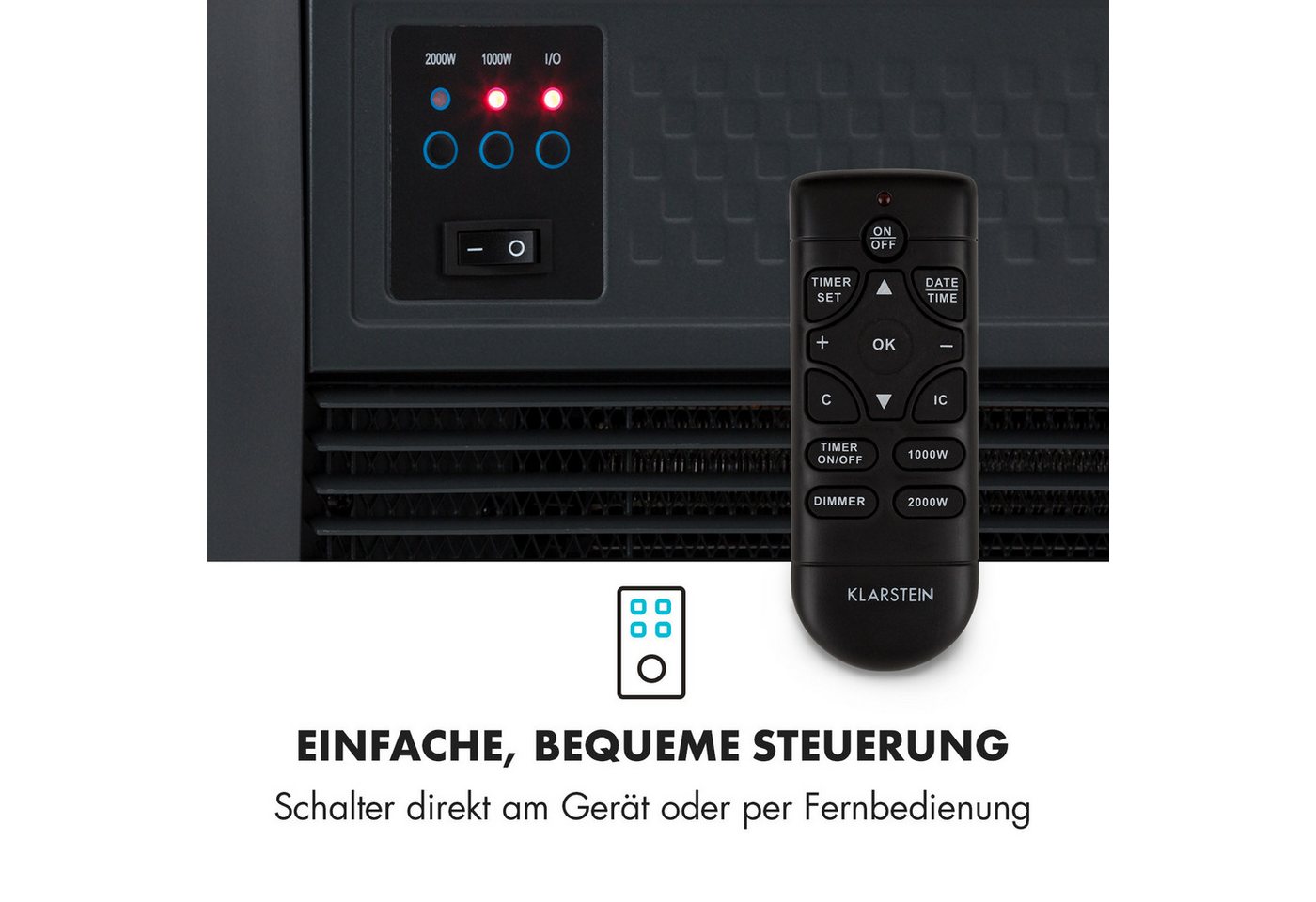 Klarstein Elektrokamin Chamonix, elektrischer Kamin mit Heizfunktion elektrischer Kaminofen mit Heizung – Bild 4 von 5