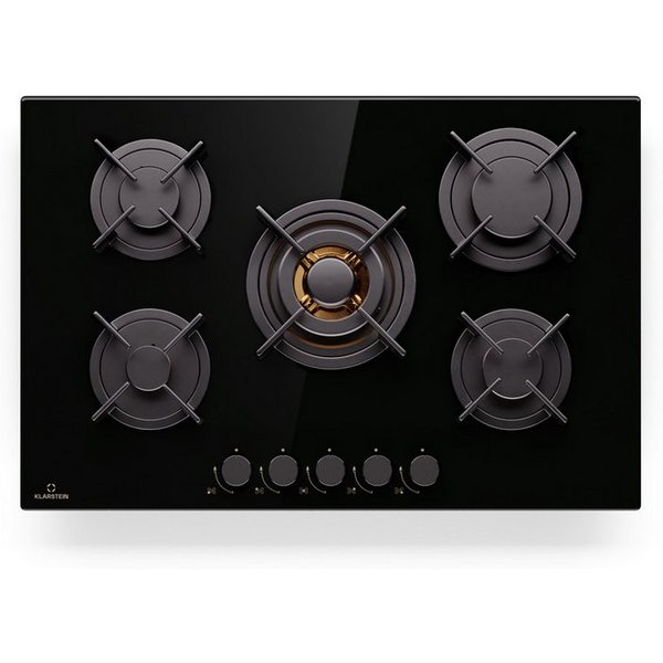 Klarstein Gas-Kochfeld Goldflame 10045626, Kochfelder Gas Hob 5 Zonen Glaskeramik Einbau