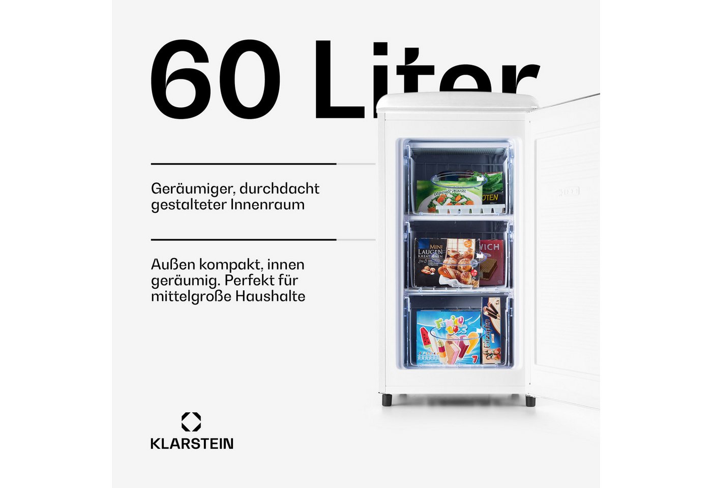 Klarstein Gefrierschrank 10045800, 90.5 cm hoch, 48 cm breit, Tiefkühlschrank freistehend Gefriertruhe Gefrierschrank groß Kühltruhe – Bild 3 von 5