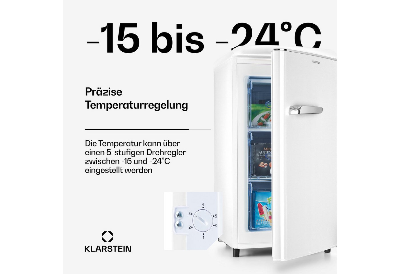Klarstein Gefrierschrank 10045800, 90.5 cm hoch, 48 cm breit, Tiefkühlschrank freistehend Gefriertruhe Gefrierschrank groß Kühltruhe – Bild 5 von 5