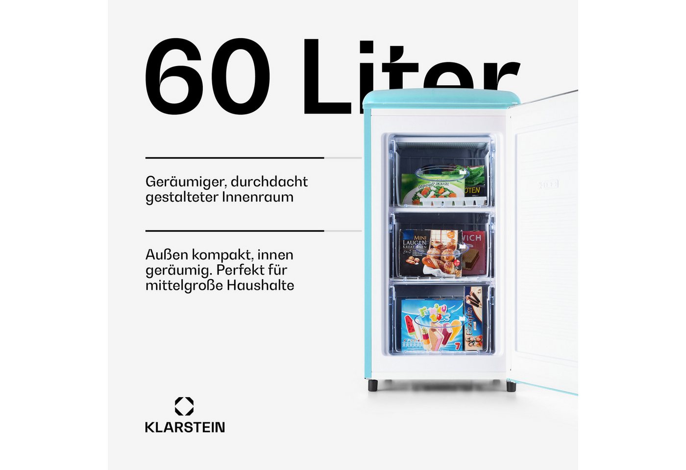 Klarstein Gefrierschrank 10045802, 90.5 cm hoch, 48 cm breit, Tiefkühlschrank freistehend Gefriertruhe Gefrierschrank groß Kühltruhe – Bild 3 von 5