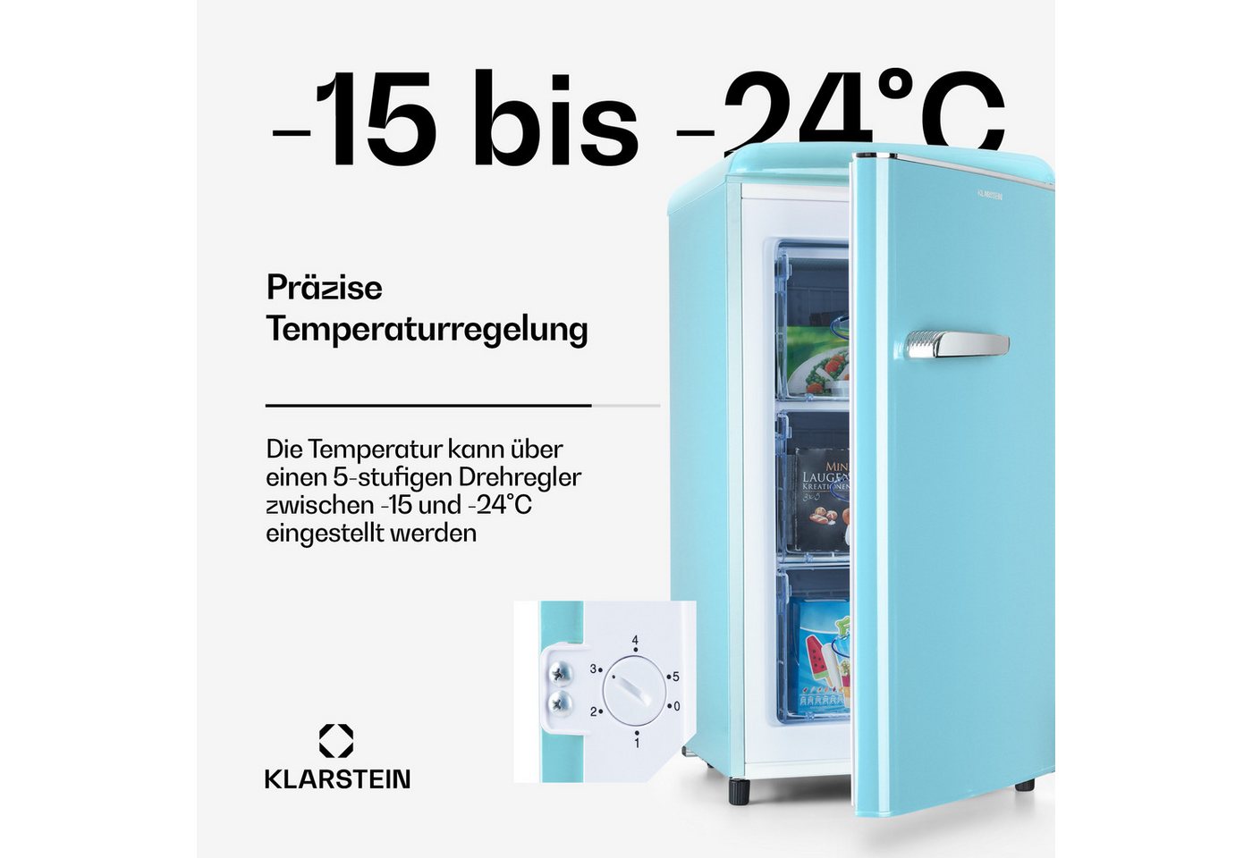 Klarstein Gefrierschrank 10045802, 90.5 cm hoch, 48 cm breit, Tiefkühlschrank freistehend Gefriertruhe Gefrierschrank groß Kühltruhe – Bild 5 von 5