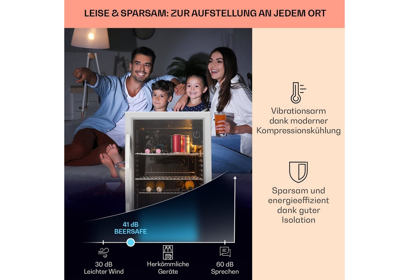 Klarstein Getränkekühlschrank Beersafe XXL Getränkekühlschrank 80 L Glastür Edelstahl 10027673, 84.5 cm hoch, 47.4 cm breit, Bier Hausbar Getränkekühlschrank Fl – Bild 4 von 5