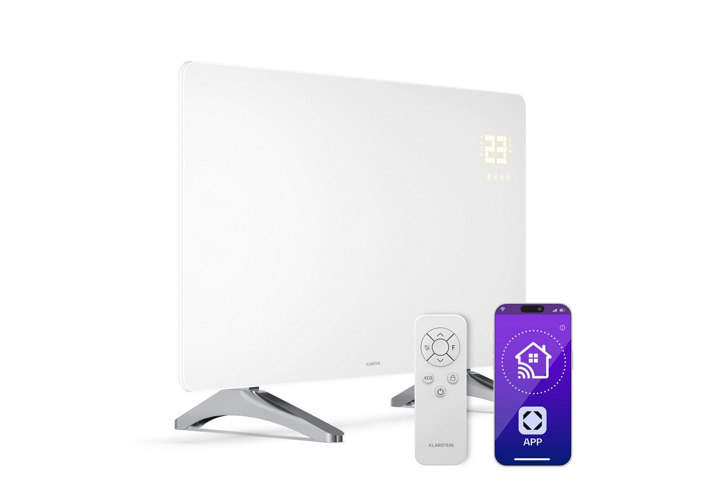 Klarstein Heizkörper Wonderglass, Elektrisch Heizkörper Wohnzimmer Freistehend Wandmontage LED LCD Timer – Bild 2 von 5