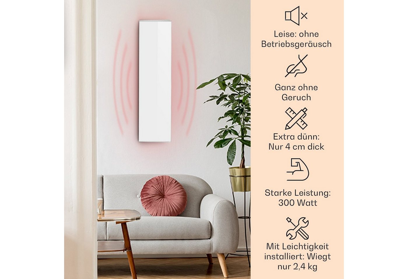 Klarstein Heizkörper Wonderwall 30, elektrische Infrarotheizung mit Thermostat Bild elektrische Heizung – Bild 3 von 5