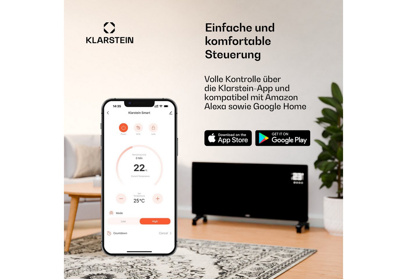Klarstein Heizkörper Wonderwall Air Smart, elektrischer Infrarot Heizung mit Thermostat Wärmestrahlung – Bild 4 von 5