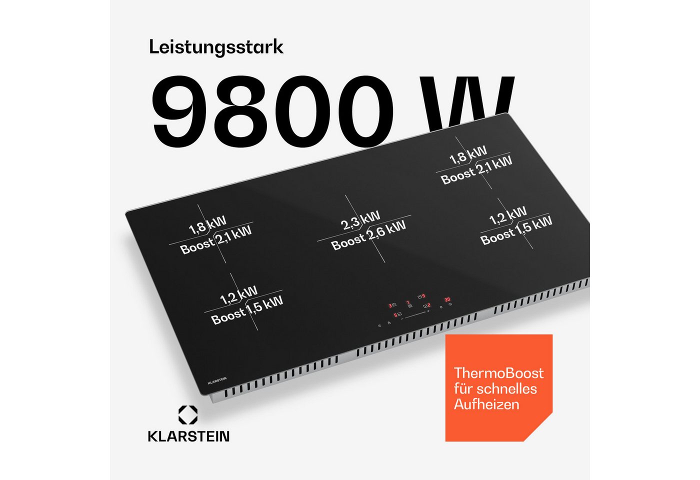 Klarstein Induktions-Kochfeld Powerglide 10047882, Induktionskochfeld Modern & Kraftvoll 5 Kochzonen 9800 W 90 cm – Bild 4 von 5