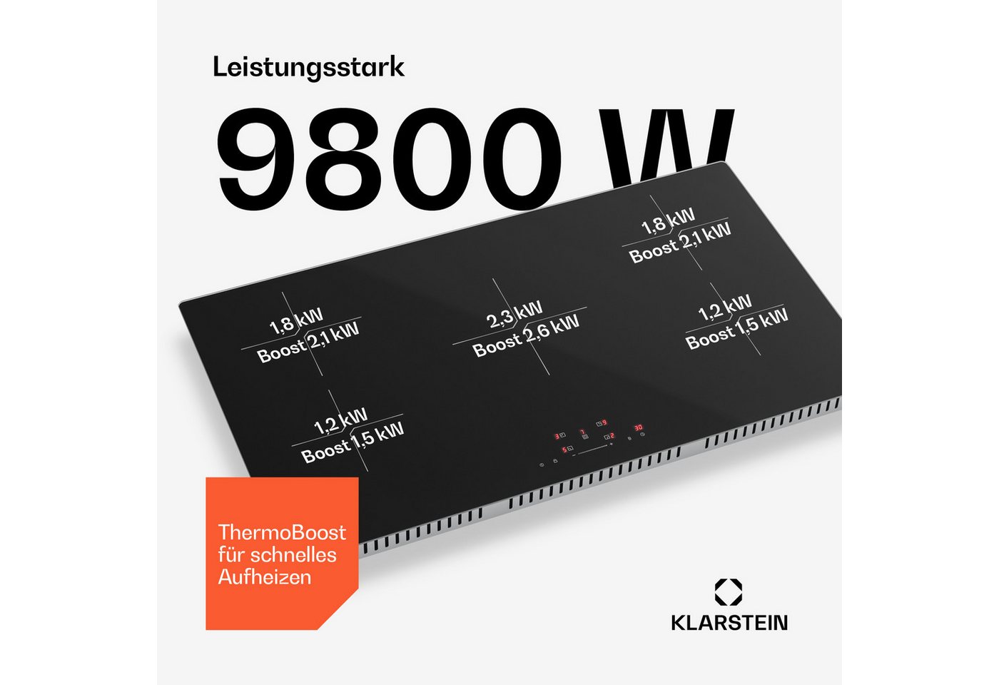 Klarstein Induktions-Kochfeld Powerglide 10047883, Induktionskochfeld Kratzfeste Oberfläche 5 Kochzonen 9800 W 90 cm – Bild 4 von 5