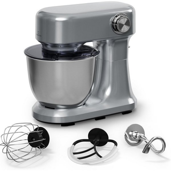Klarstein Küchenmaschine, 1500 W, 5 l Schüssel, Kompakt Küche maschine 5 L 12 Stufe Pulsfunktion 1500 W Silber