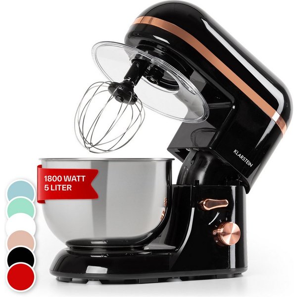 Klarstein Küchenmaschine Bella Elegance Küchenmaschine 1800W 2,7 PS 5,2L 6 Stufen Kupfer/Silber, 1800 W, 5.2 l Schüssel, Knetmaschine Teigmaschine Teigknetmasch