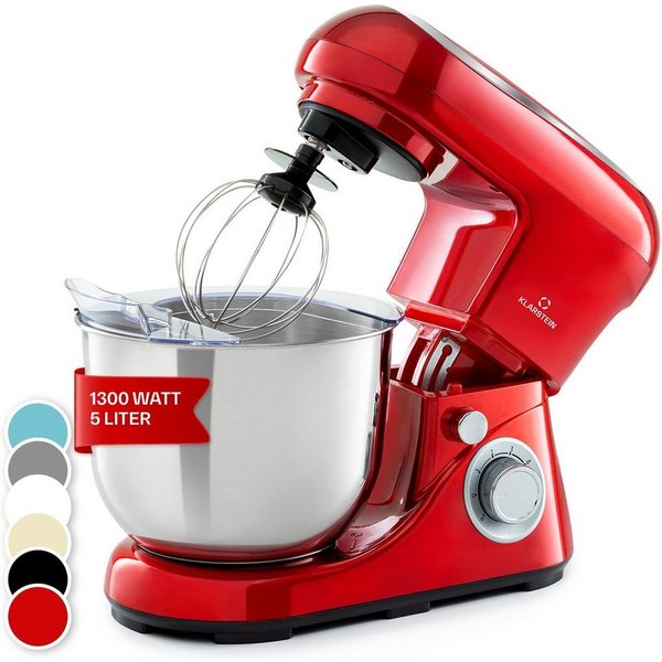 Klarstein Küchenmaschine Bella Pico 2G Küchenmaschine 1300W 1,7 PS 5L 6 Stufen Pulsfunktion, 1300 W, 5 l Schüssel, Knetmaschine Teigmaschine Teigknetmaschine Rü