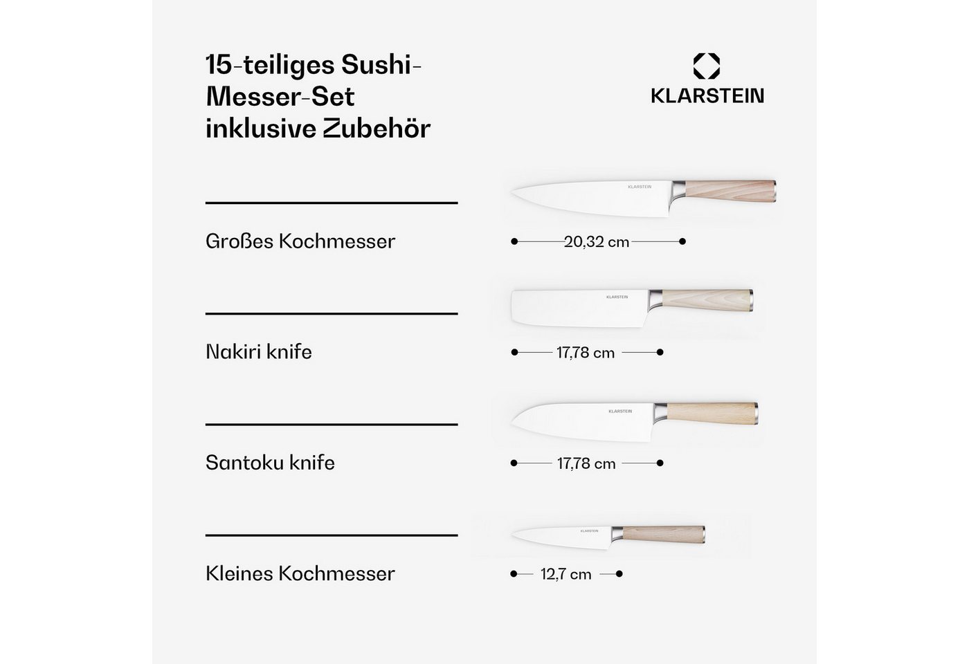 Klarstein Messer-Set Shibui Sushi (15-tlg), Sushi-Messer-Set 15 Teilig jJpanischem Gemüsemesser – Bild 3 von 5