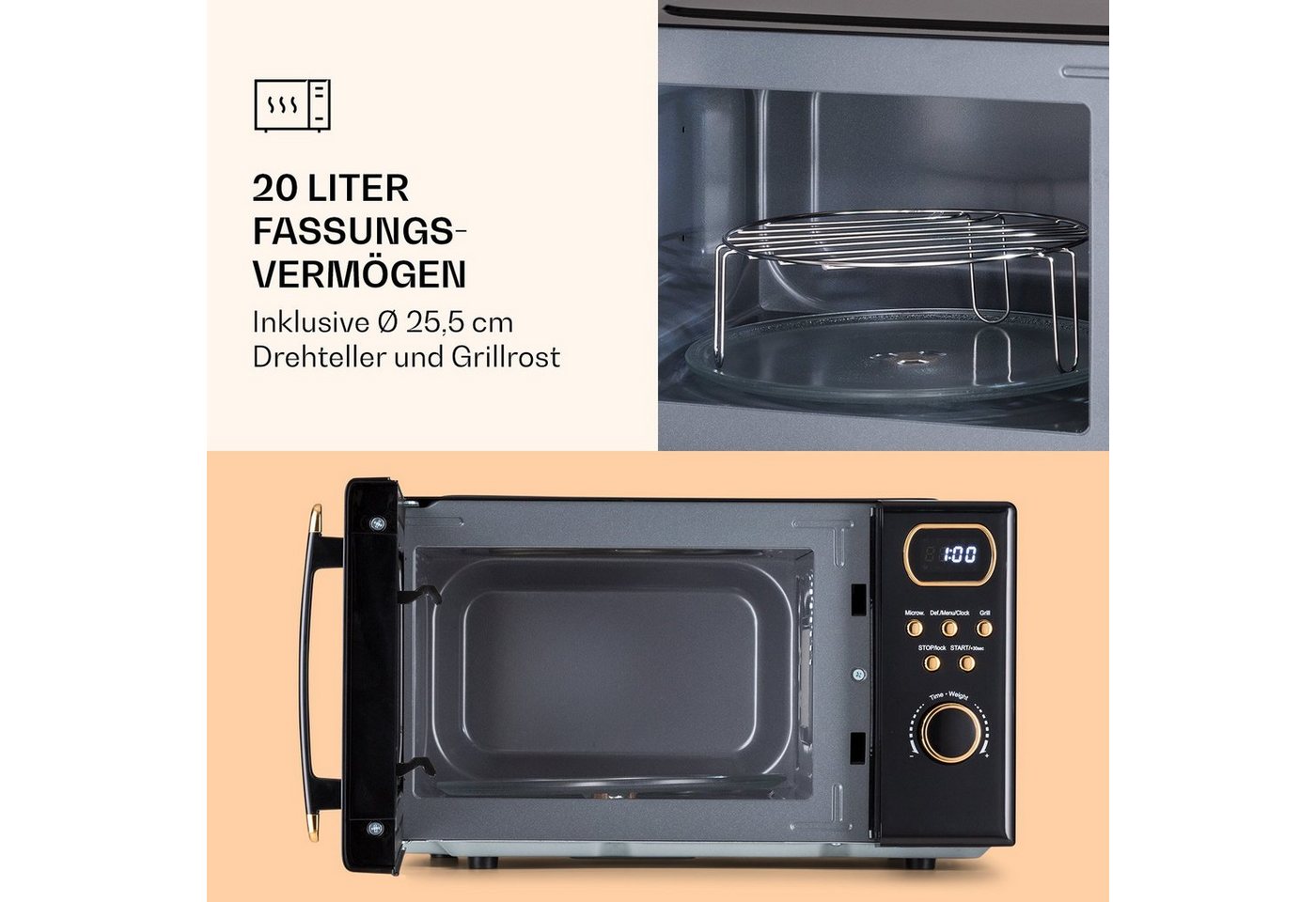 Klarstein Mikrowelle Julieta, Mikrowelle, Grill, 20 l – Bild 5 von 5
