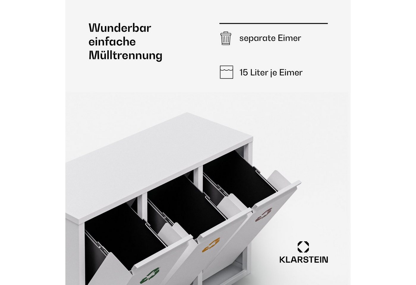 Klarstein Mülleimer Ordnungshüter 3, Mülleimer 3 Fach Treteimer Trash Bin Schwarz – Bild 3 von 5