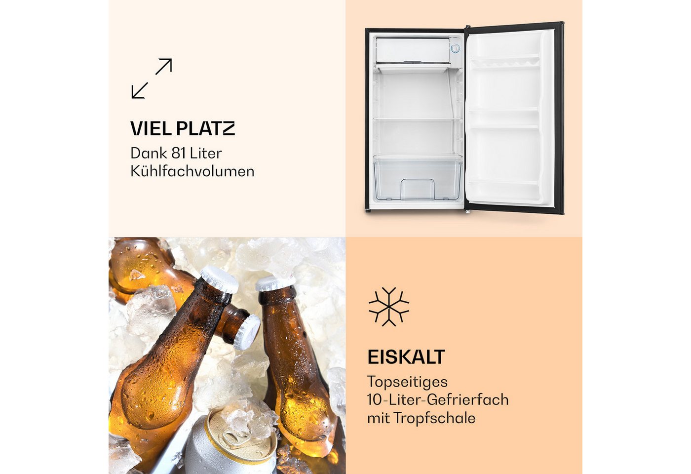 Klarstein Table Top Kühlschrank Spitzbergen Uni Kühlschrank 91L (81L Kühl + 10L Gefrier) Tafel-Look 10045918, 83.1 cm hoch, 47.4 cm breit, Kühl-Gefrierschrank M – Bild 3 von 4