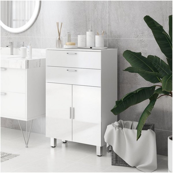 Kleankin Badkommode Badezimmerschrank, Badschrank, für Badezimmer, kleine Räume (Badezimmer-Aufbewahrungsschrank, 1 St., mit Schublade, verstellbare Regale), 60